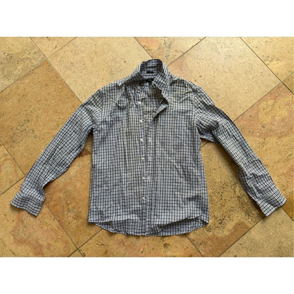 J.Crew Men’s Slim Fit Button-Down Shirt – Navy & Light Blue Plaid, Size L